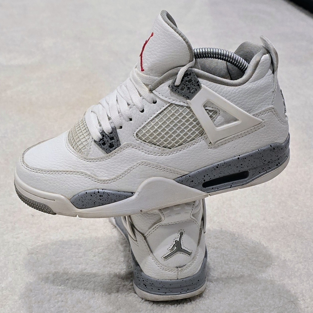 White and Gray Sneakers with Red Accent